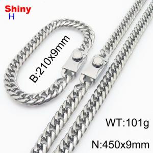 450x9mm necklace stainless steel Cuban chain steel color bracelet necklace set - KS218493-Z