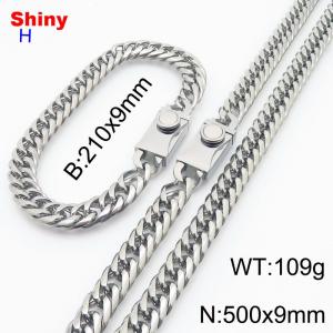 500x9mm necklace stainless steel Cuban chain steel color bracelet necklace set - KS218494-Z