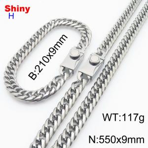 550x9mm necklace stainless steel Cuban chain steel color bracelet necklace set0x9 - KS218495-Z