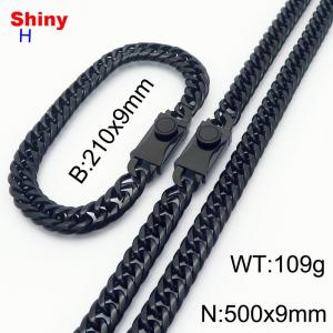 500x9mm necklace stainless steel Cuban chain black color bracelet necklace set - KS218501-Z