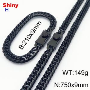 750x9mm necklace stainless steel Cuban chain black color bracelet necklace set - KS218506-Z