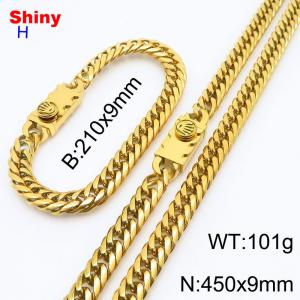 450x9mm necklace stainless steel Cuban chain gold bracelet necklace set - KS218507-Z