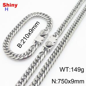 750x9mm necklace stainless steel Cuban chain steel color bracelet necklace set - KS218520-Z