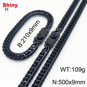 500x9mm necklace stainless steel Cuban chain black color bracelet necklace set - KS218522-Z