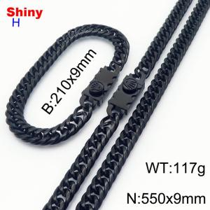 550x9mm necklace stainless steel Cuban chain black color bracelet necklace set - KS218523-Z