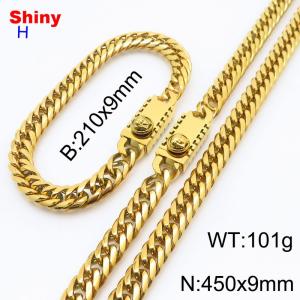 450x9mm necklace stainless steel Cuban chain gold bracelet necklace set - KS218528-Z