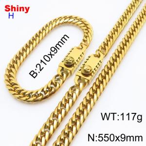 550x9mm necklace stainless steel Cuban chain gold bracelet necklace set - KS218530-Z