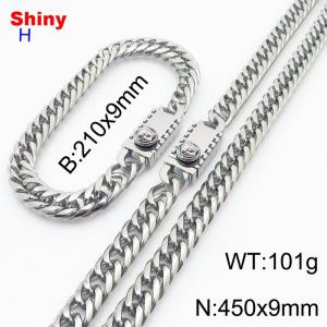 450x9mm necklace stainless steel Cuban chain steel color bracelet necklace set - KS218535-Z