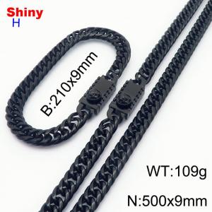 500x9mm necklace stainless steel Cuban chain black color bracelet necklace set - KS218543-Z