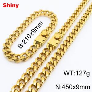 210x9mm Bracelet 450x9mm Necklace Gold Color Stainless Steel Cuban Link Chain Jewelry Sets For Men Women - KS218556-Z