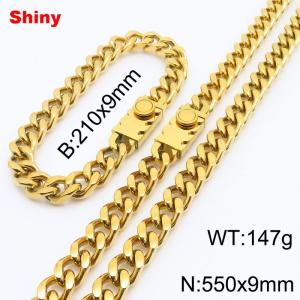 210x9mm Bracelet 550x9mm Necklace Gold Color Stainless Steel Cuban Link Chain Jewelry Sets For Men Women - KS218558-Z