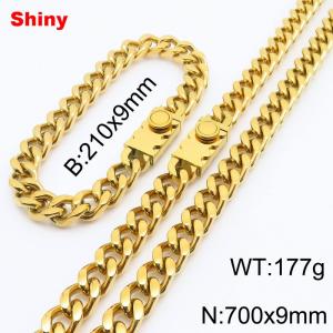 210x9mm Bracelet 700x9mm Necklace Gold Color Stainless Steel Cuban Link Chain Jewelry Sets For Men Women - KS218561-Z