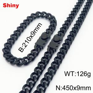 210x9mm Bracelet 450x9mm Necklace Black Color Solid Metal Stainless Steel Cuban Link Chain Jewelry Sets For Men Women - KS218563-Z