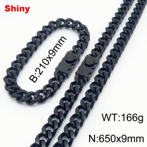 210x9mm Bracelet 650x9mm Necklace Black Color Solid Metal Stainless Steel Cuban Link Chain Jewelry Sets For Men Women - KS218567-Z