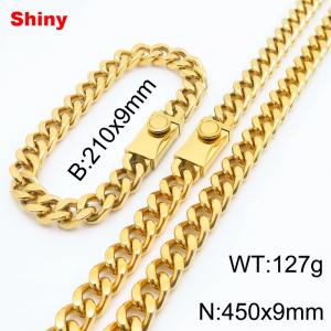 210x9mm Bracelet 450x9mm Necklace Gold Color Easy Clasp Stainless Steel Cuban Link Chain Jewelry Sets For Men Women - KS218570-Z