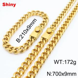 210x9mm Bracelet 700x9mm Necklace Gold Color Easy Clasp Stainless Steel Cuban Link Chain Jewelry Sets For Men Women - KS218575-Z