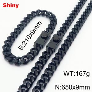 210x9mm Bracelet 650x9mm Necklace Black Color Easy Clasp Stainless Steel Shiny Link Cuban Curb Chain Chunky Jewelry Sets For Men Women - KS218588-Z