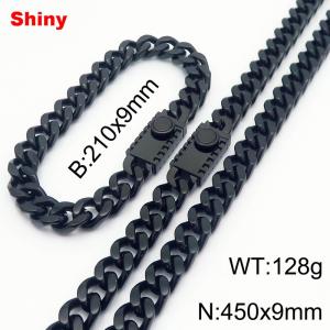 Black stainless steel bracelet necklace Cuban chain set - KS218605-Z