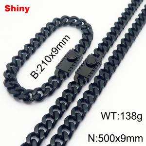 Black stainless steel bracelet necklace Cuban chain set - KS218606-Z