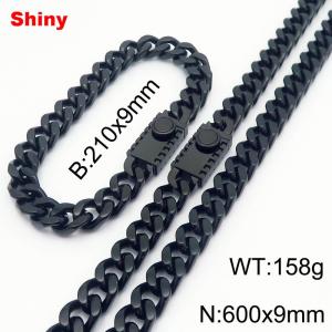 Black stainless steel bracelet necklace Cuban chain set - KS218608-Z