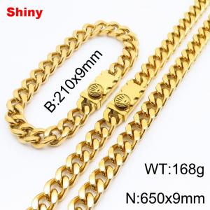 Gold stainless steel bracelet necklace Cuban chain set - KS218616-Z