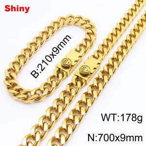 Gold stainless steel bracelet necklace Cuban chain set - KS218617-Z