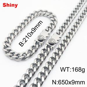 Steel colored stainless steel bracelet necklace Cuban chain set - KS218623-Z