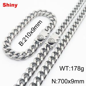 Steel colored stainless steel bracelet necklace Cuban chain set - KS218624-Z