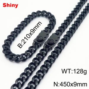 Black stainless steel bracelet necklace Cuban chain set - KS218626-Z