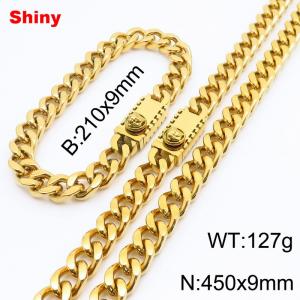 Gold stainless steel bracelet necklace Cuban chain set - KS218633-Z