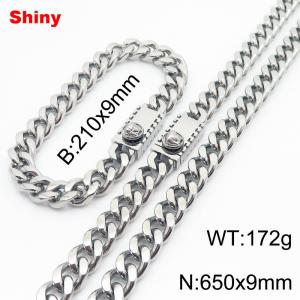 Steel colored stainless steel bracelet necklace Cuban chain set - KS218644-Z