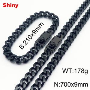 Black stainless steel bracelet necklace Cuban chain set - KS218652-Z