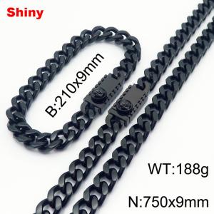 Black stainless steel bracelet necklace Cuban chain set - KS218653-Z