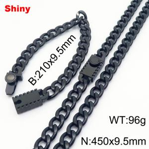 9.5MM Black Color Stainless Steel Cuban Chain 21cm Bracelet and 45cm Necklace Set Fashion Shiny Jewelry Sets For Men and Women - KS218668-Z