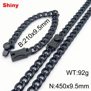 9.5MM Black Color Stainless Steel Cuban Chain Snap 21cm Bracelet and 45cm Necklace Set Fashion Shiny Jewelry Sets For Men and Women - KS218689-Z