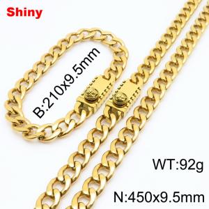 9.5MM Gold Color Stainless Steel Cuban Chain Medusa Charms Snap 21cm Bracelet and 45cm Necklace Set Fashion Shiny Jewelry Sets For Men and Women - KS218738-Z