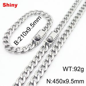 9.5MM Silver Color Stainless Steel Cuban Chain Medusa Charms Snap 21cm Bracelet and 45cm Necklace Set Fashion Shiny Jewelry Sets For Men and Women - KS218745-Z