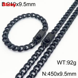 9.5MM Black Color Stainless Steel Cuban Chain Medusa Charms Snap 21cm Bracelet and 45cm Necklace Set Fashion Shiny Jewelry Sets For Men and Women - KS218752-Z