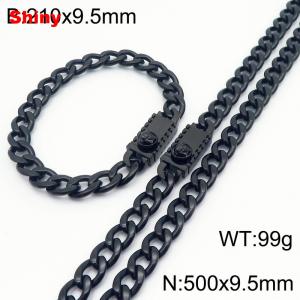 9.5MM Black Color Stainless Steel Cuban Chain Medusa Charms Snap 21cm Bracelet and 50cm Necklace Set Fashion Shiny Jewelry Sets For Men and Women - KS218753-Z