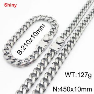 Fashionable stainless steel polished Cuban chain square buckle bracelet necklace two-piece set - KS218766-Z