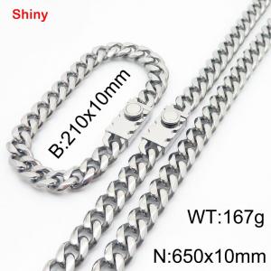 Fashionable stainless steel polished Cuban chain square buckle bracelet necklace two-piece set - KS218770-Z