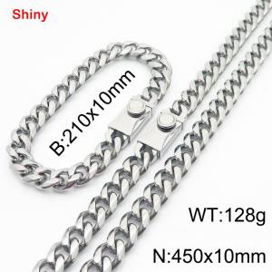 Fashionable stainless steel polished Cuban chain square buckle bracelet necklace two-piece set - KS218787-Z