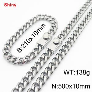 Fashionable stainless steel polished Cuban chain square buckle bracelet necklace two-piece set - KS218788-Z