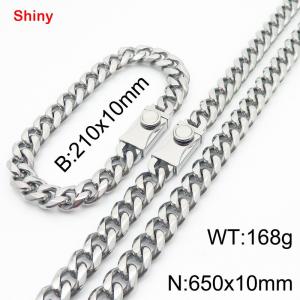 Fashionable stainless steel polished Cuban chain square buckle bracelet necklace two-piece set - KS218791-Z