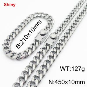 Fashionable stainless steel polished Cuban chain square buckle bracelet necklace two-piece set - KS218808-Z