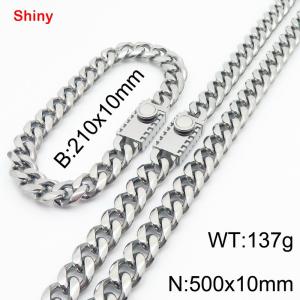 Fashionable stainless steel polished Cuban chain square buckle bracelet necklace two-piece set - KS218809-Z