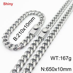 Fashionable stainless steel polished Cuban chain square buckle bracelet necklace two-piece set - KS218812-Z