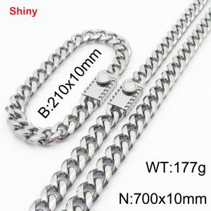 Fashionable stainless steel polished Cuban chain square buckle bracelet necklace two-piece set - KS218813-Z