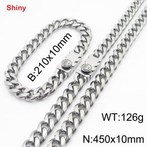 Fashionable stainless steel polished Cuban chain square crown buckle bracelet necklace two-piece set - KS218829-Z