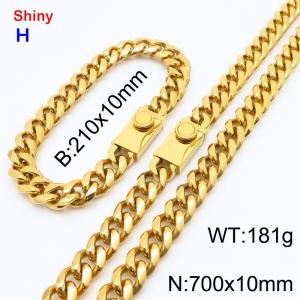 700&210x10MM Gold Colour Stainless Steel Cuban Chain Bracelet Necklace Set Fashion Shining Jewelry Set - KS218869-Z